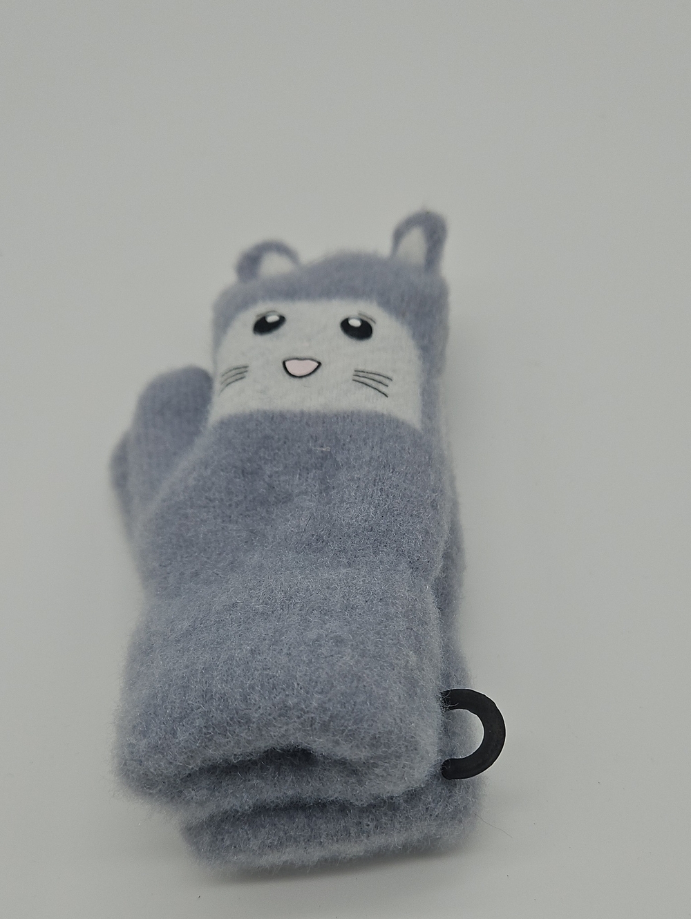 Gray Plush Cat Themed Mittens